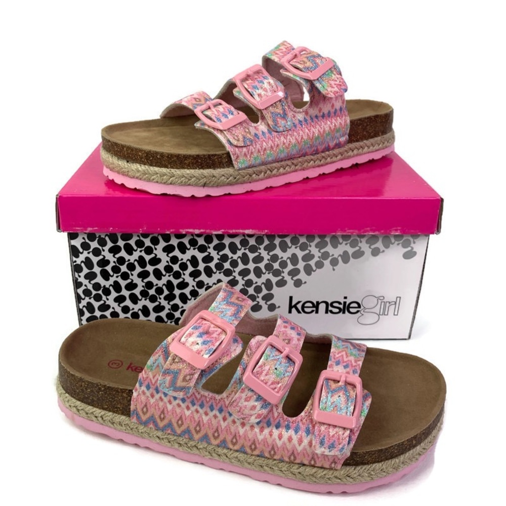 Kensie Girl Girls Footbed Pink Chevron Sandals New